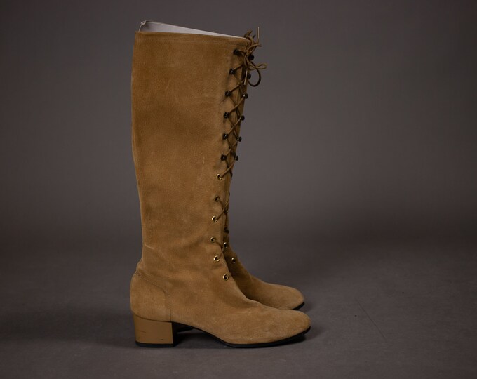 1960's HUSH PUPPIES Tan Suede Leather Gogo Boots Etsy