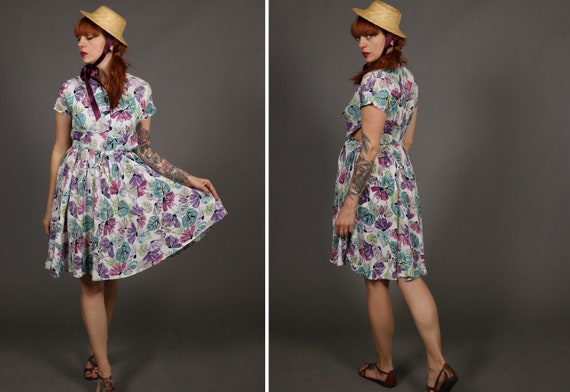 1940's Colorful Floral Rayon Dress - 40's Summer D