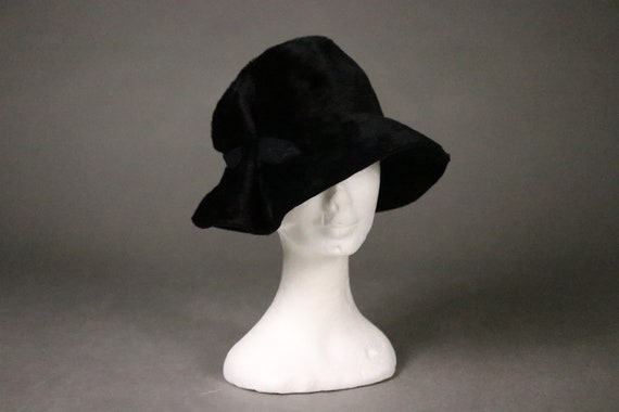 1940's Black Rabbit Fur Hat - 40's black Fur Wint… - image 3