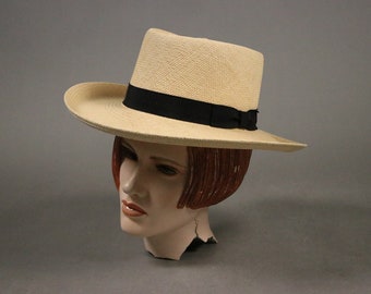 Original Panama Beige Straw and Black Ribbon - Size Medium