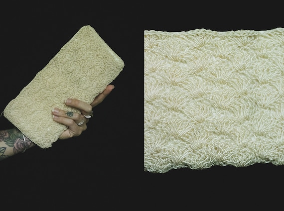 1950's wedding White Beaded Clutch