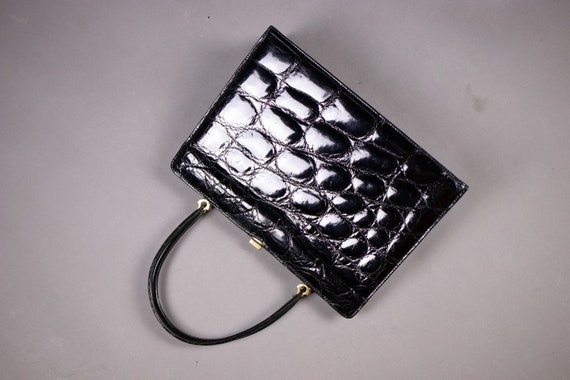 1950's Black Exotic Skin Kelly Bag - Mid Century L