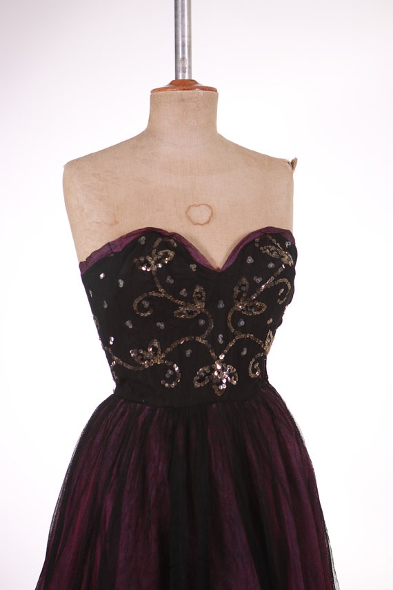 1940s Evening Embroidered Tulle Bustier Dress - 4… - image 5