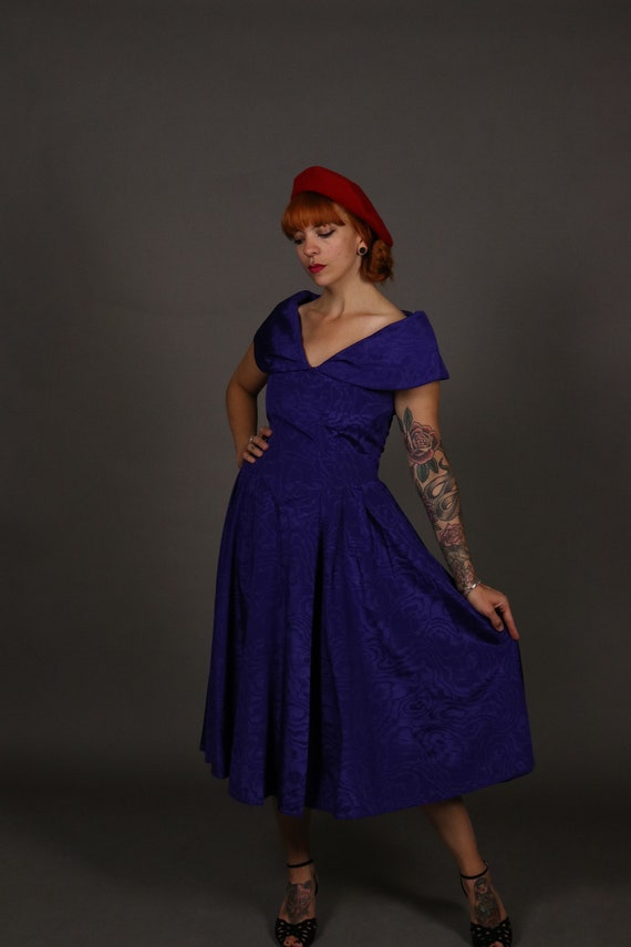 1950's Purple Rayon Cocktail Dress - 50's New Loo… - image 2