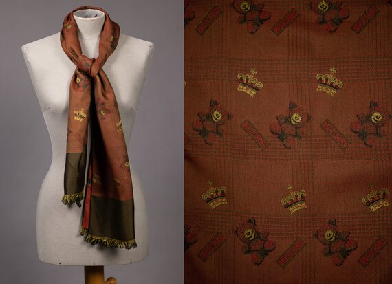Vintage Iconic MOSCHINO Teddy Bear Brown Silk Scar