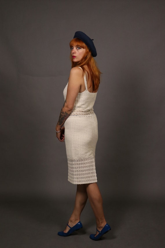 RARE - 1970's White Macrame Crochet Summer Dress … - image 7