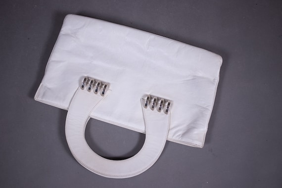 1960's White Leather Top Handle Bag - image 1