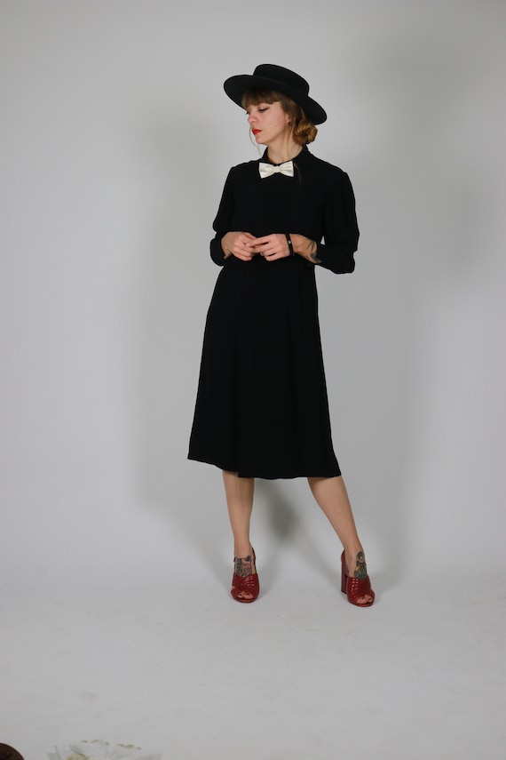 1930's / 1940's Art Deco Black Crepe Silk  Dress - image 3
