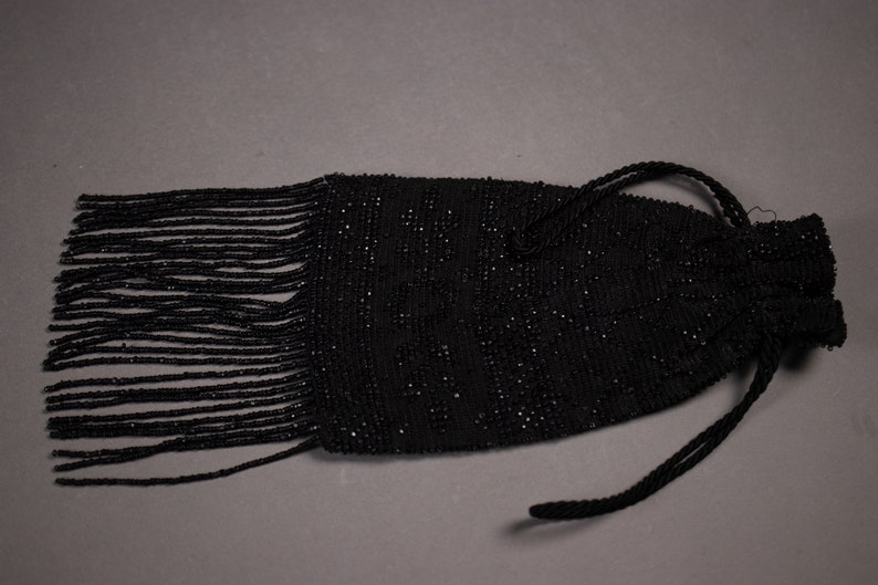 Black Crochet and Beaded VICTORIAN Purse image 5