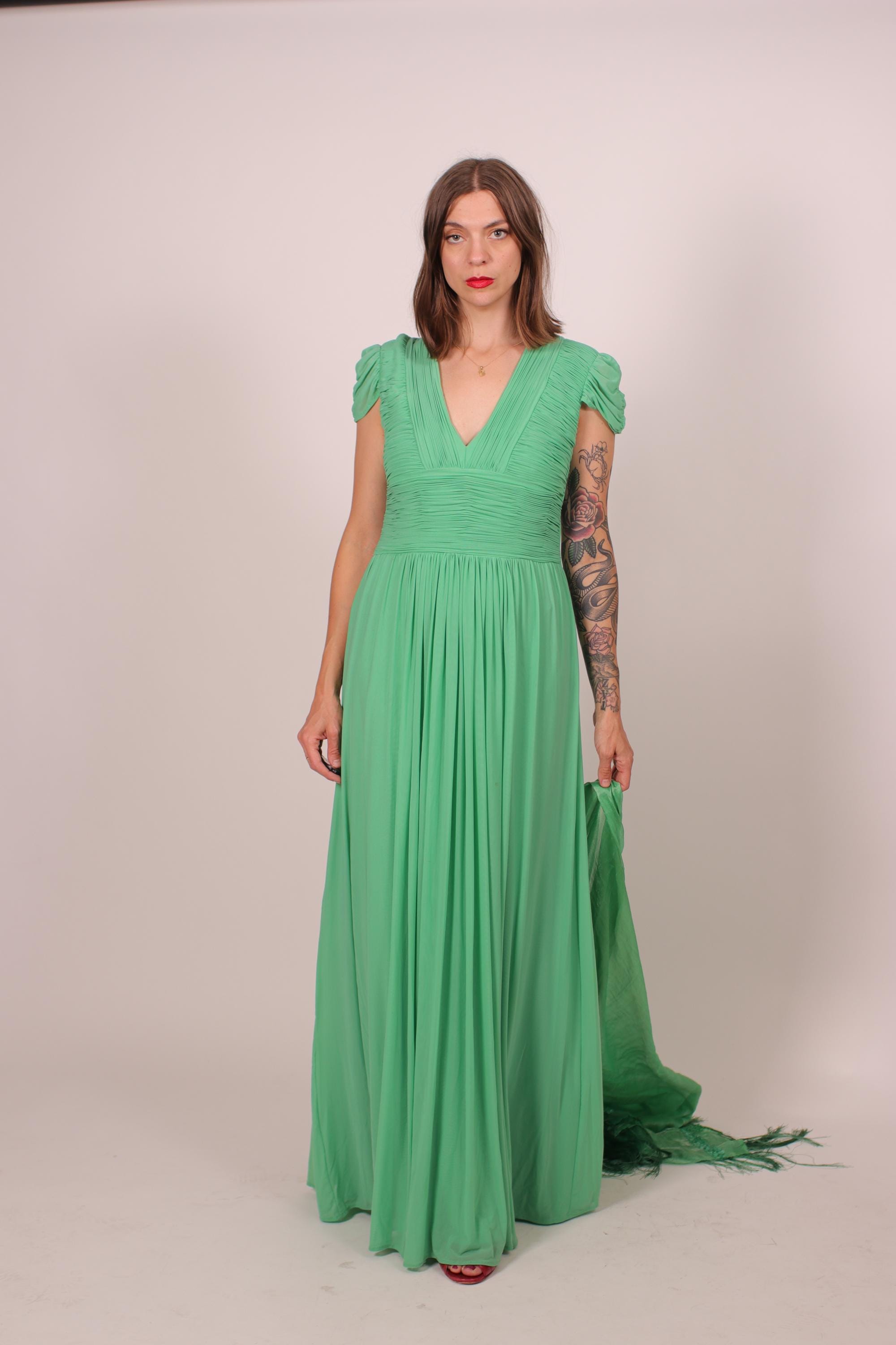 green roberto cavalli dress Roberto Cavalli Emerald Green Satin Silk Sheath Sleeveless Stretch Dress  Size 10