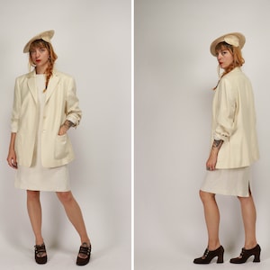 1980s ETIENNE AIGNER Cashmere and Silk Blazer - 80s White Etienne Aigner Jacket - Size M