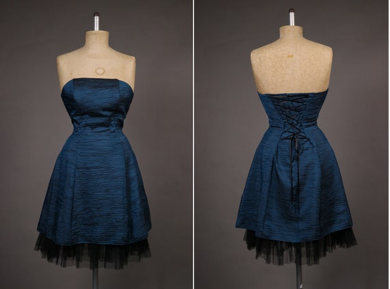 1980's Cocktail Bustier Dress - 80's Blue Patrol