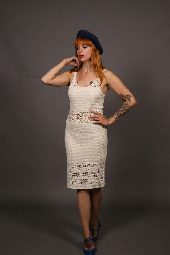 RARE - 1970's White Macrame Crochet Summer Dress … - image 3