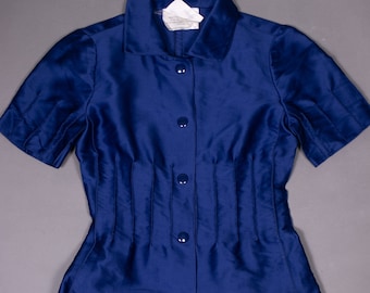Vintage COURREGES Metalic Blue Blouse - Courrèges Blouse Size Xs
