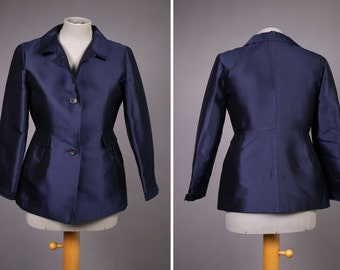 1990s Jil Sander Silk Blazer - Petrol Blue Tuxedo Jacket Size S/M