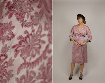 1950s Lamé Silver and Pink Dress