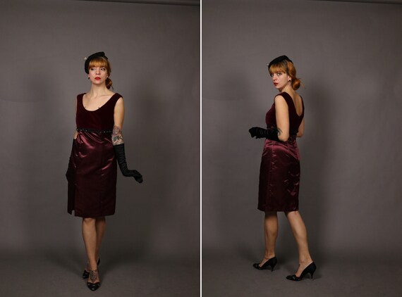 1960's Burgundy Mini Cocktail Dress - 60's Beaded Party Dress - Size S