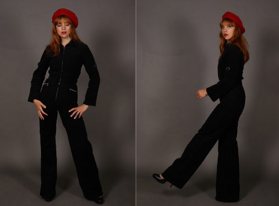 1970's Black Corduroy Jumpsuit - 70's Velvet Flare