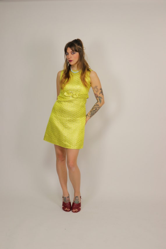 1960s Mini Yellow Dress - Size Xs/S