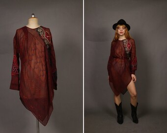 Vintage GIANFRANCO FERRE Sheer Printed Silk Dress / Tunic - Size S to M