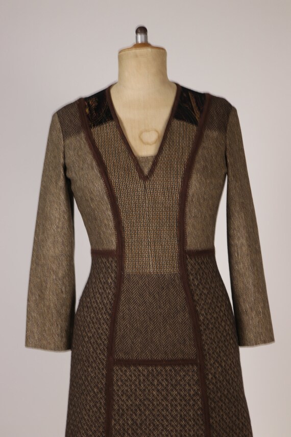 Vintage ETRO Brown Wool Patchwork Dress - Size S - image 6