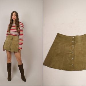 1970s Beige Leather Mini Skirt - Size XS-S