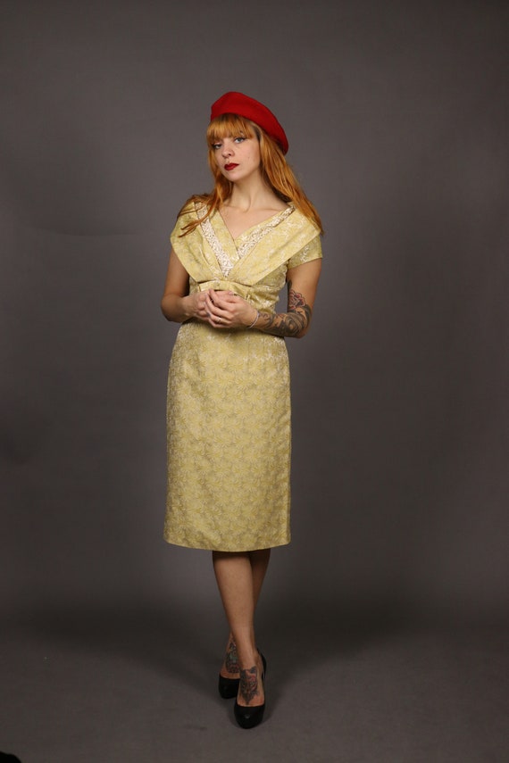 1950s Beige Yellow Cocktail Dress - Size S - image 7