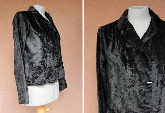 1930's Black Velvet Jacket - 40's Cruched Velvet J
