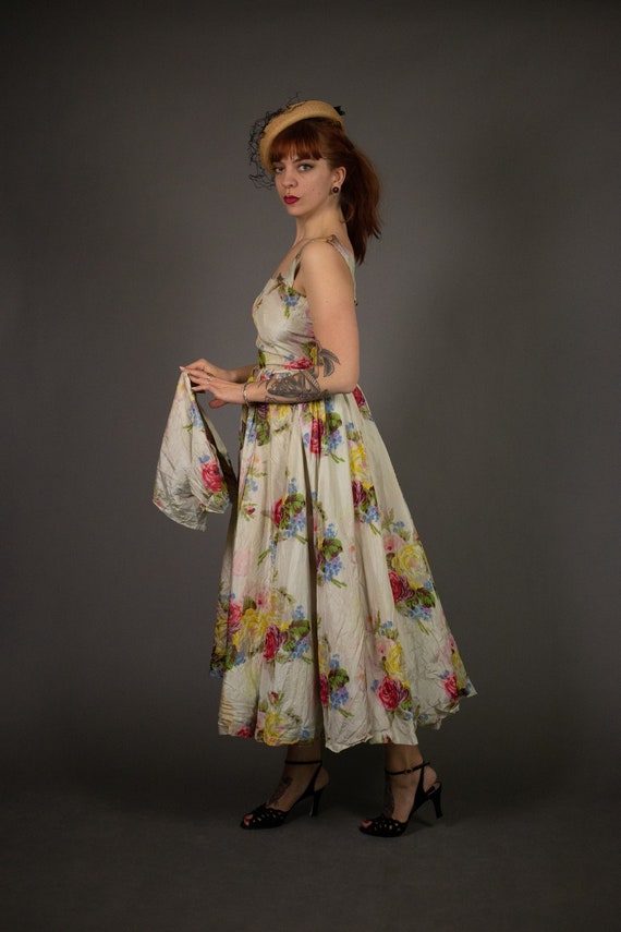 1940's Rayon Floral Summer Party Dress - 40's Hug… - image 6