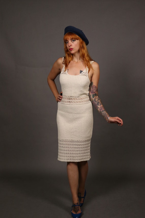 RARE - 1970's White Macrame Crochet Summer Dress … - image 4