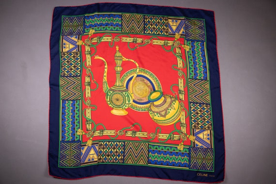 1970's CELINE Geni Lamp Motif Silk Scarf - Céline