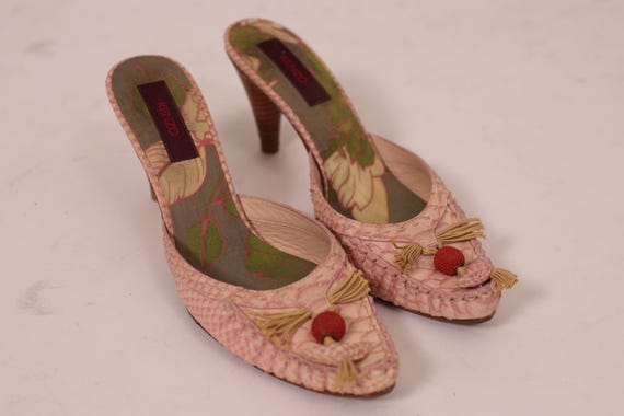 1990s KENZO Pink Snake Skin Mules Heels - Size 39