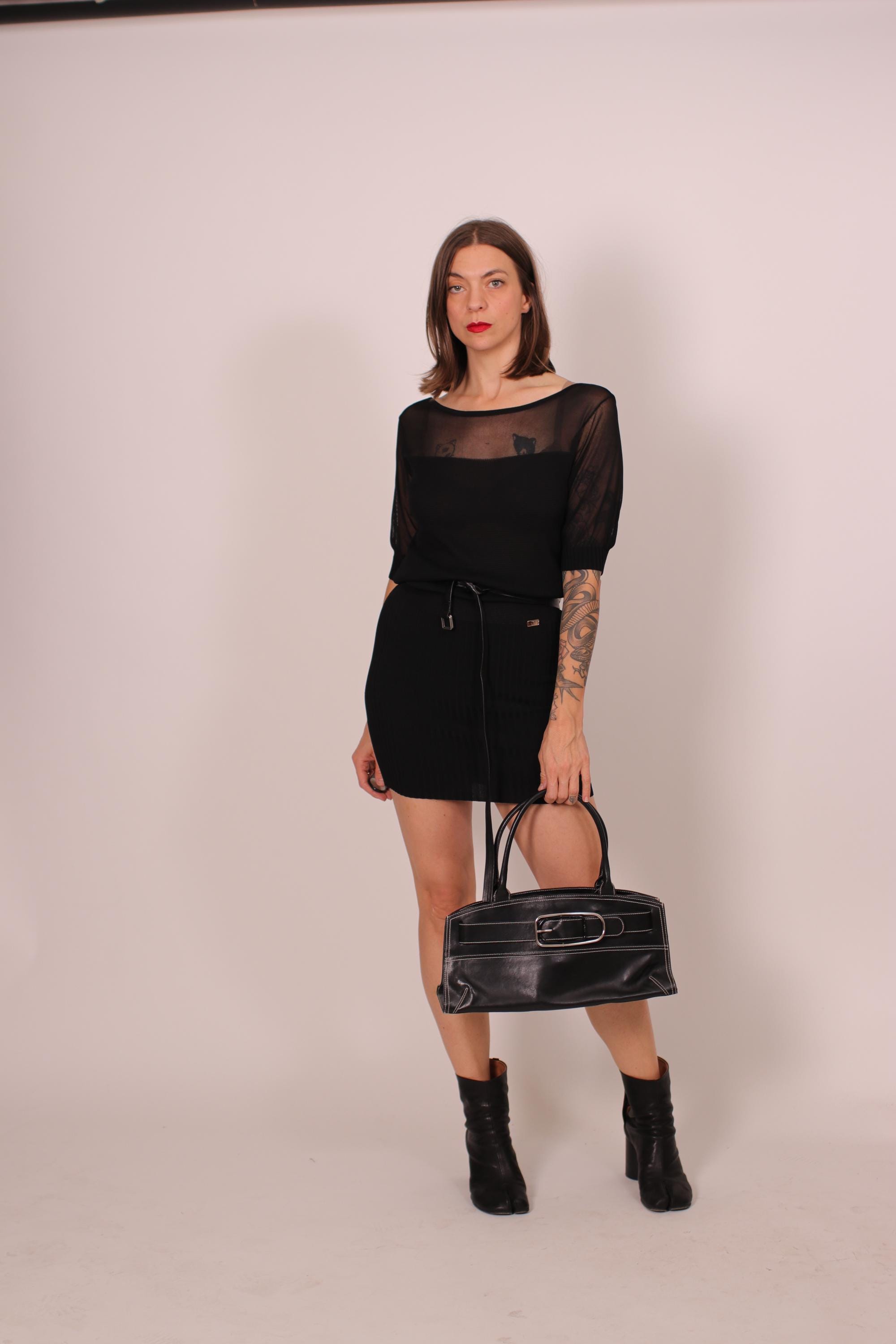 90s gucci by tom ford black dress Tom Ford for Gucci S/S 1998 Bodycon Backless Buckle Straps Knit Black Midi  Dress