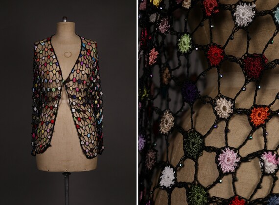 2000s Black and Colorful Crochet Cardigan