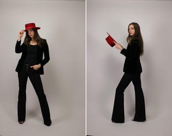 1990s VERSACE Black Flared Trousers - Size Xs