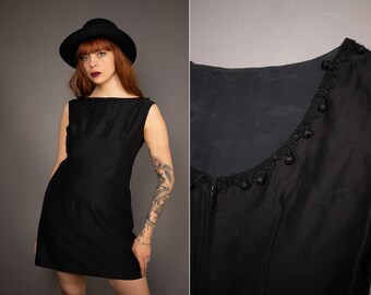 1960's Black Mini Wool Summer Dress - Size M