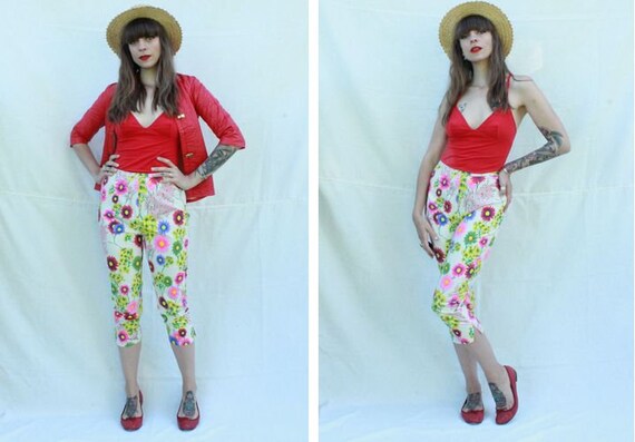 1980's Fiorucci Stretch Floral Capri Pants - 70's