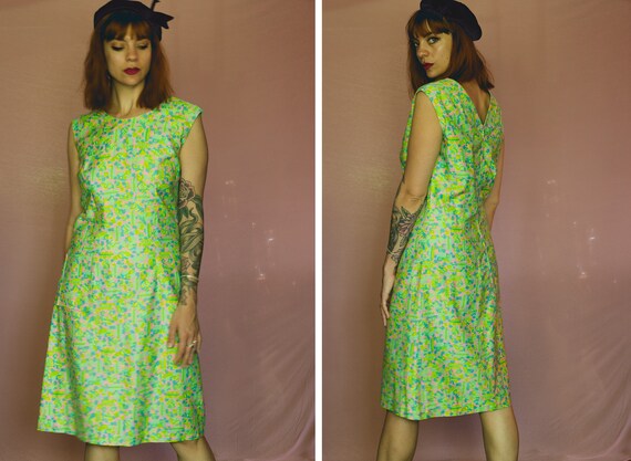 1960's Green psychedelic Silk Dress - Size M - image 1