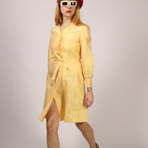 1960's Yellow Raw Silk ress 60's Silk Dress Size S image 4