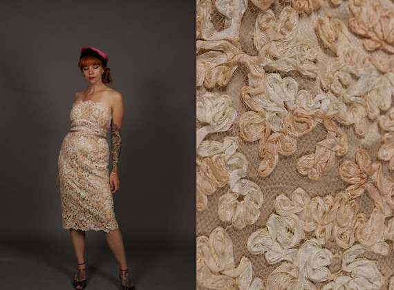 1950's ANTONELLI Bustier Ribbon Embroidered Tulle