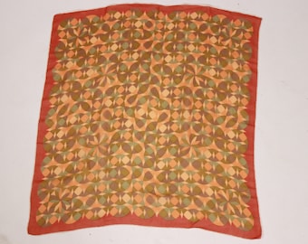 1970s Silk Chiffon Scarf, orange and green mandala scarf