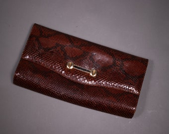 1950's Brown Snakeskin Clutch / 50's Brown Python Bag