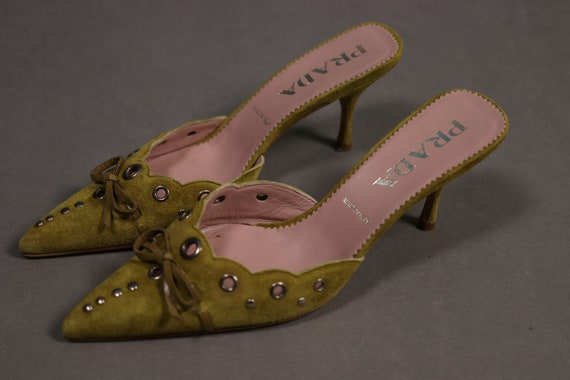 1990's PRADA Suede Mustard Mules - Size 35.5 - 36