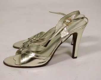 1970s Disco SIlver LEather Pumps - Size EU 38