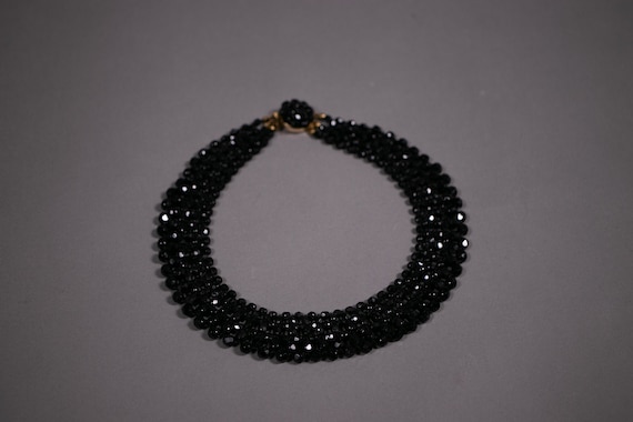 1930's Black Glass and Brass Chocker Necklace