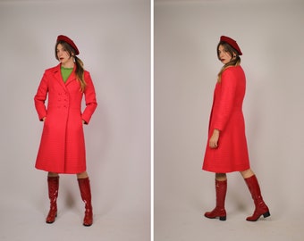 1960s Red Wool Peacoat - Size S