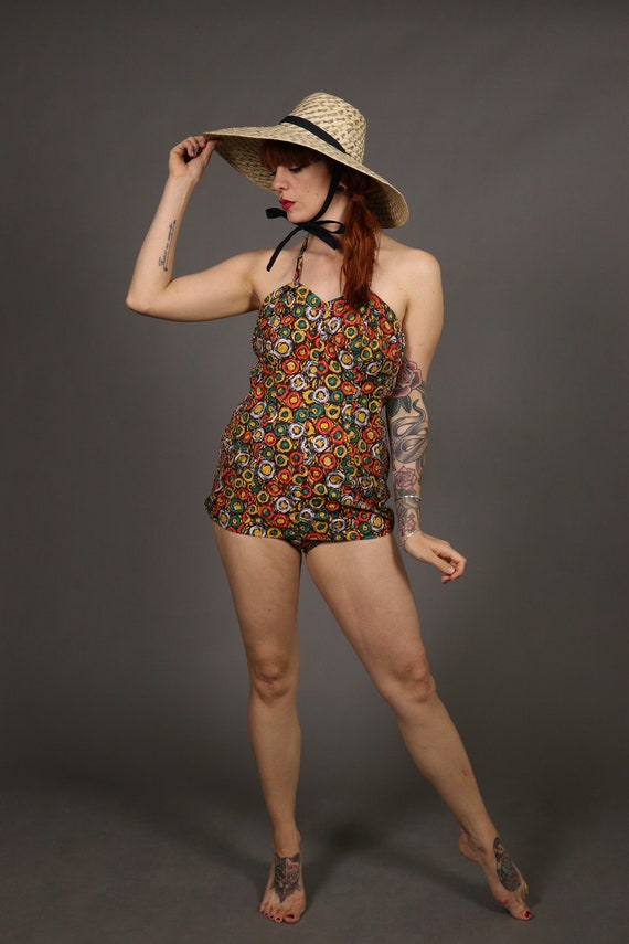 1950's Monokini Cotton Bathingsuit - 50's One Pie… - image 2