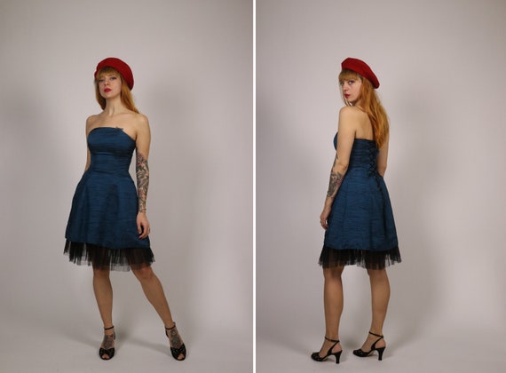 1980's Cocktail Bustier Dress - 80's Blue Patrol