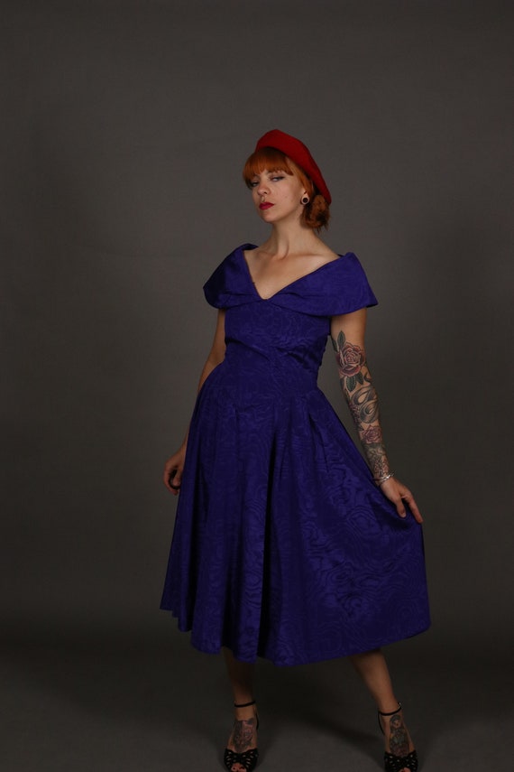 1950's Purple Rayon Cocktail Dress - 50's New Loo… - image 7