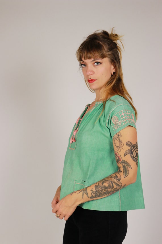 1930s Anis Green Linen Blouse - Size Xs - S - image 3